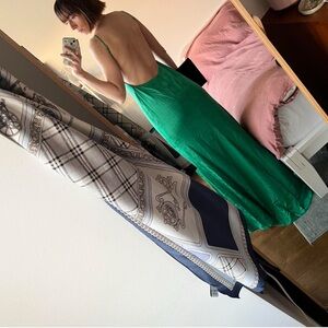 Reformation Allium Backless Satin Maxi Dress in Green